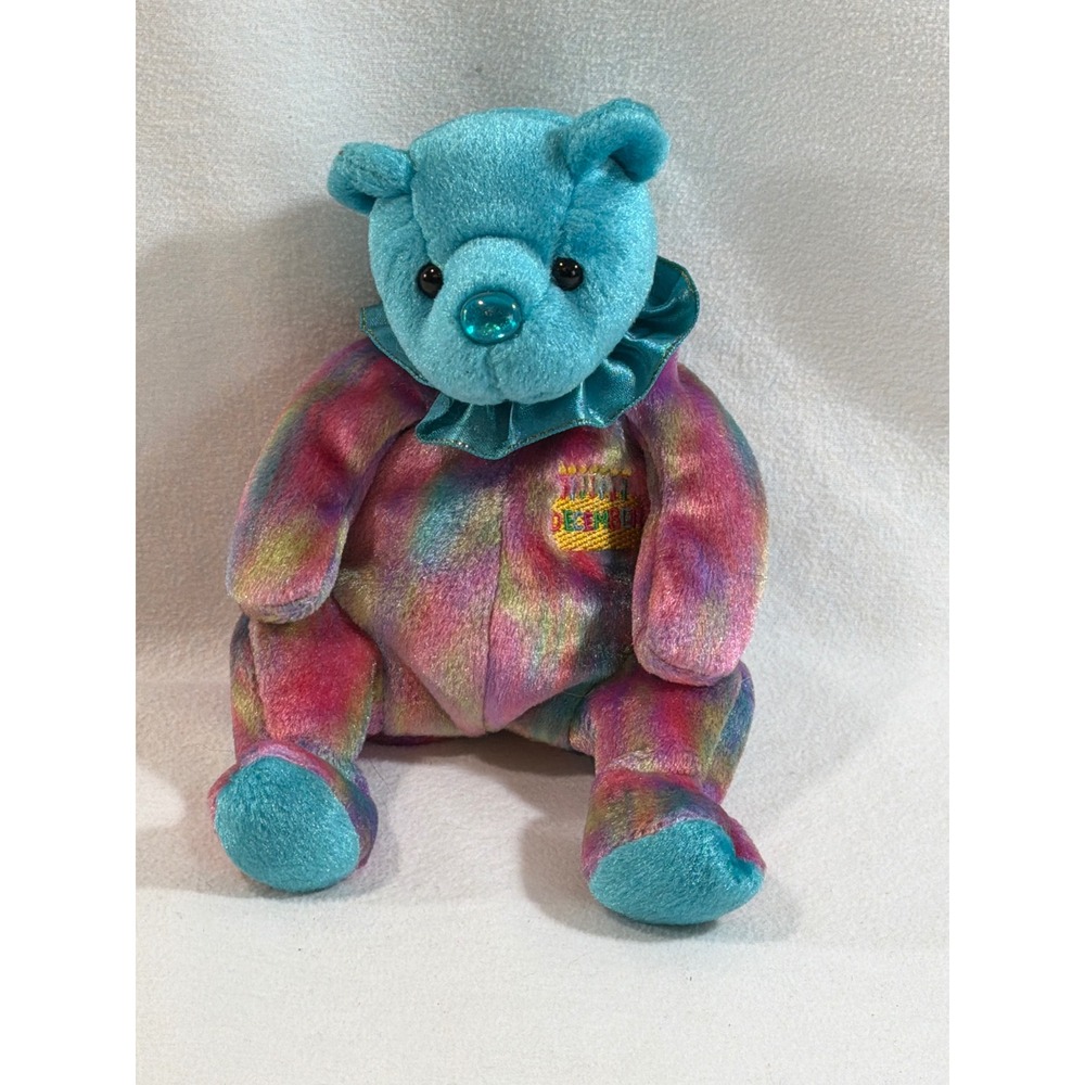 Ty Beanie Baby December Birthday Bear 2001 Teal Tie Dye Plush Toy 8.5 Inch